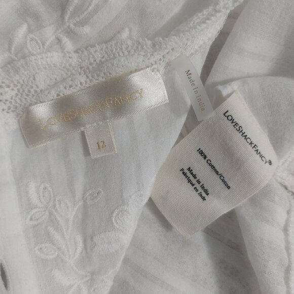 LoveShackFancy Top White 12 Long Sleeves Back Buttons Eyelet Cotton Romantic EUC - Picture 8 of 12